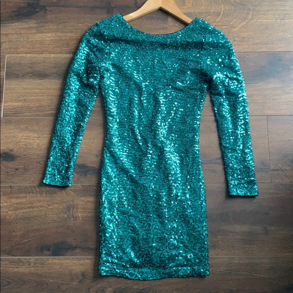H&M Teal Sequin Dress; Size 2